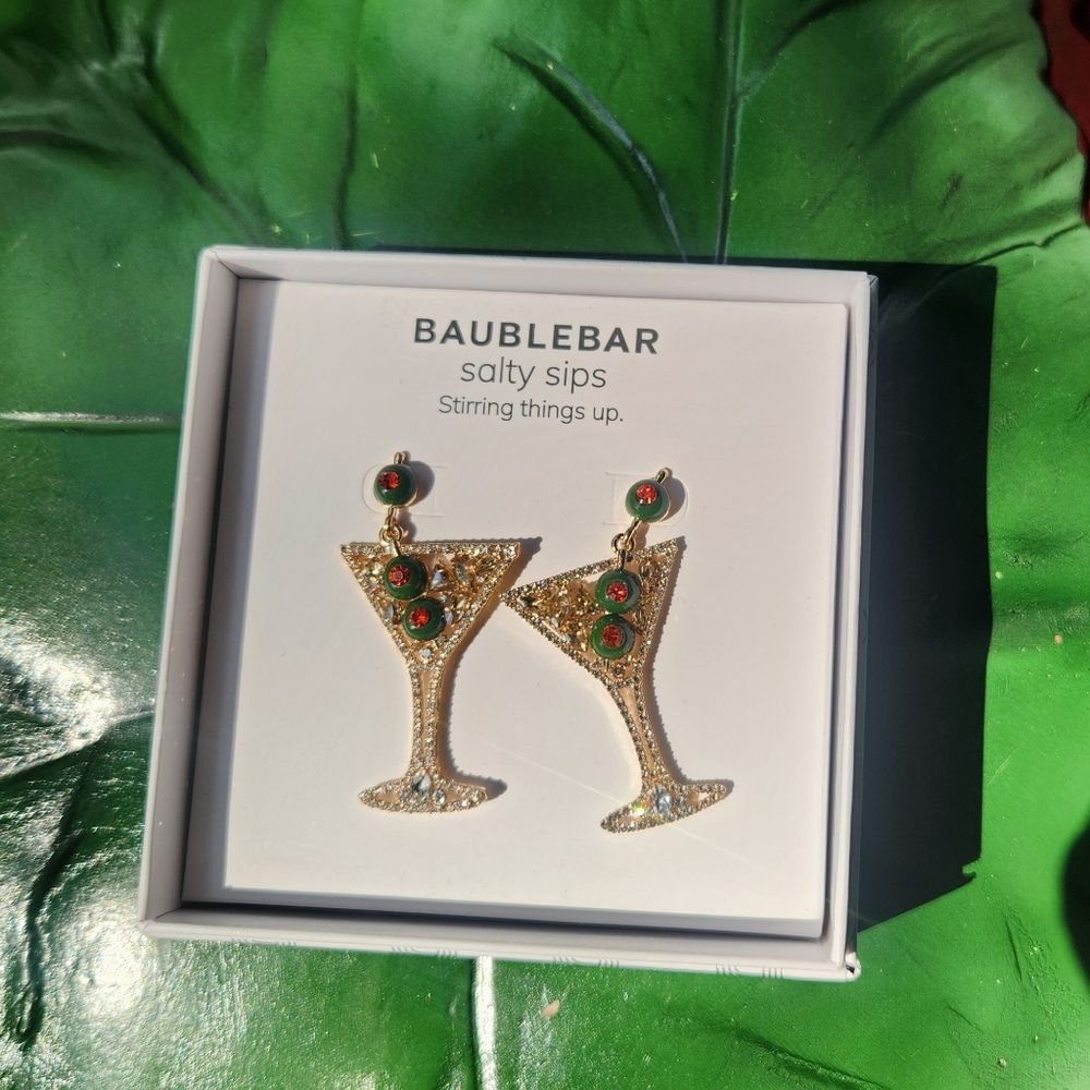 BaubleBar Martini Rhinestone Earrings Olive Accents - Picture 8 of 8